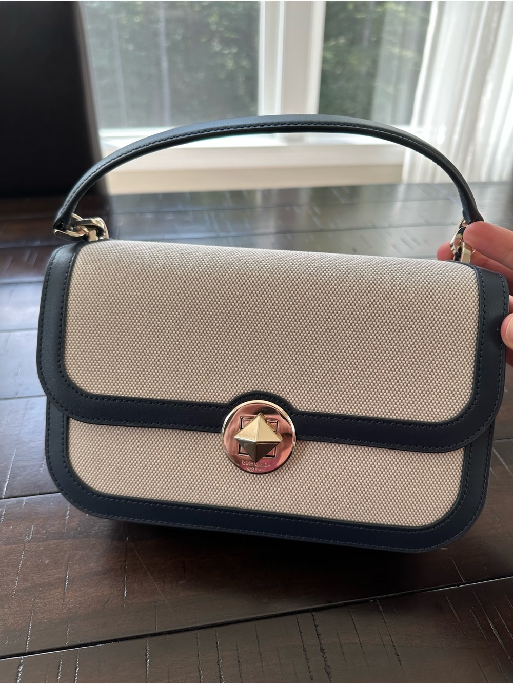 Kate Spade Canvas and Navy Leather Top-Handle Bag